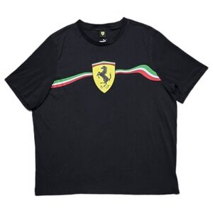 PUMA Scuderia Ferrari Racing Big Shield Logo T-Shirt Mens 2XL Black EUC